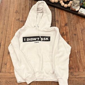 Jerzees Cream Hoodie with Black and Red Logo